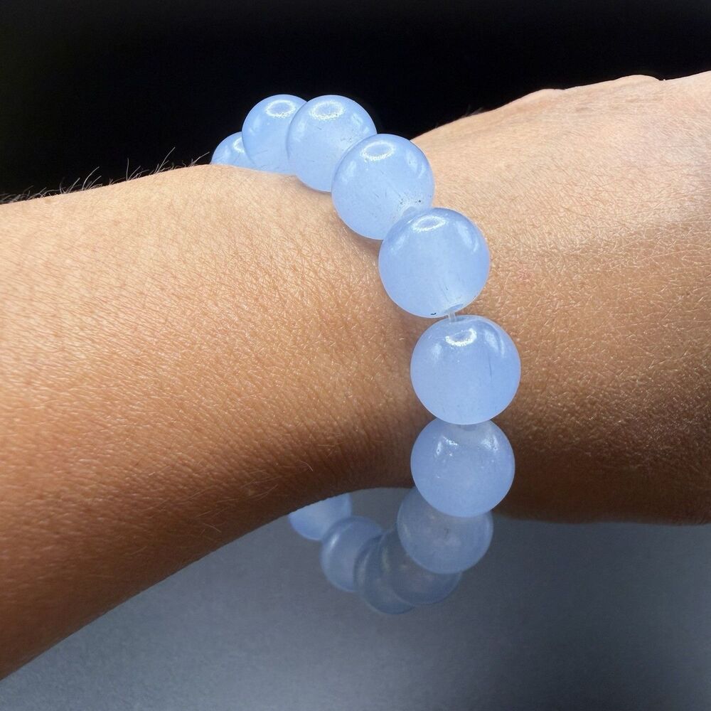 Handmade Natural Aquamarine Crystal Gemstone Round Beads Bracelet Healing